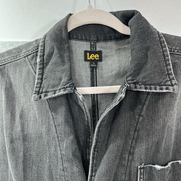 Vtg Style Lee Denim Jean chore Coat Barn Duster Mens MEDIUM Blk Trench Oversized - Picture 6 of 16